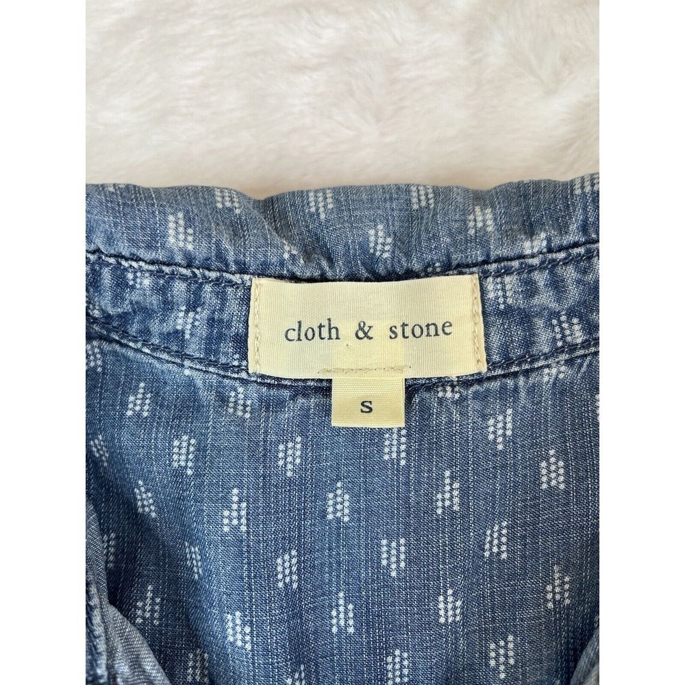Cloth & Stone Shirt Women's (S) Blue Geometric Chambray Tencel Pocket Preppy - Picture 6 of 7